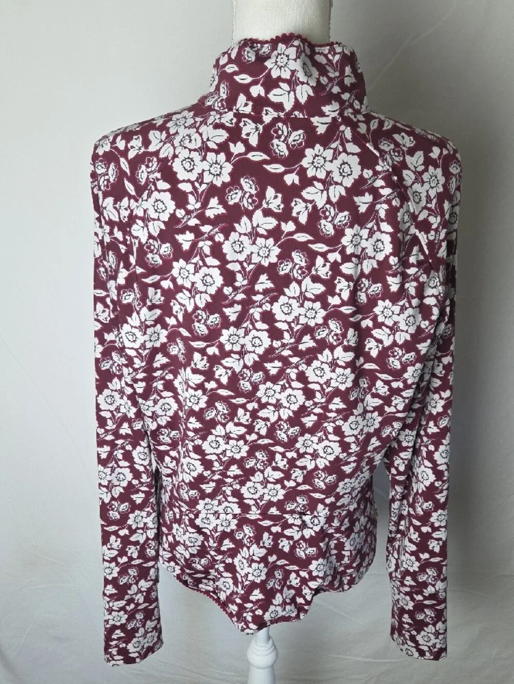 Kate Spade Whimsey Women's Garnet  Floral Half-Zip Pullover Thumbholes Size XL